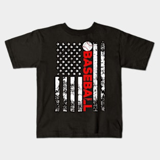 Baseball Lover American Flag Kids T-Shirt